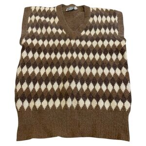 Vintage 70s Argyle Lambswool Rabbit Hair Sweater Vest M
